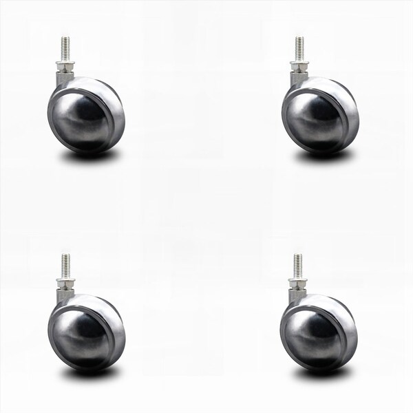 2.5 Inch Bright Chrome Metal Ball Caster - 5/16 Inch Threaded Stem, 4PK